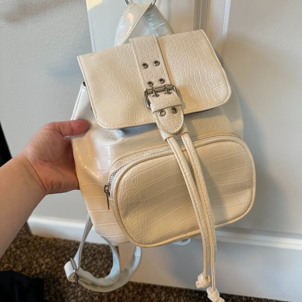 White Croc Mini Backpack Purse